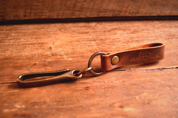 Japanese Fish Hook Keychain, Handcrafted Leather Keychain